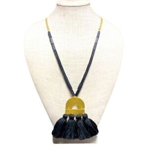 Mud Pie Metal Black Tassel Beaded Necklace
